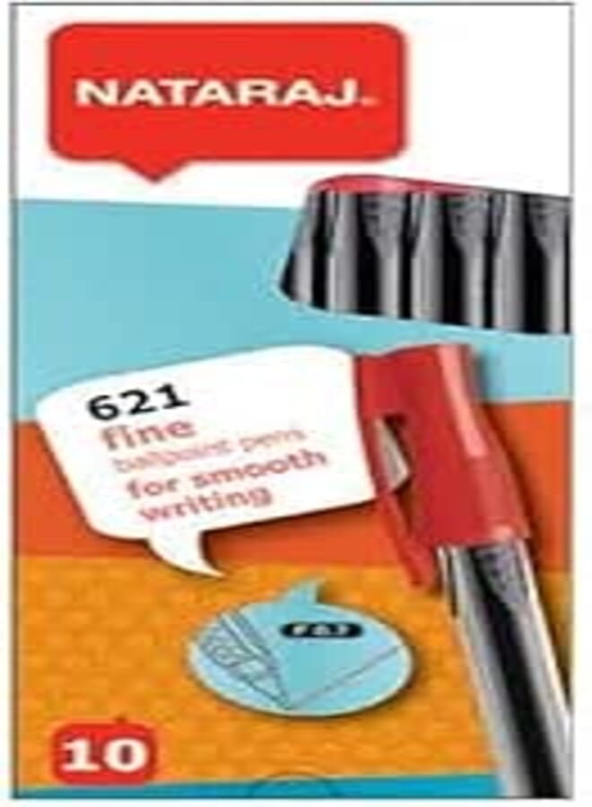 Nataraj 621 Fine Ballpoint Pens For Smooth Writing 0.7mm Set Of 10 Pcs. - Red